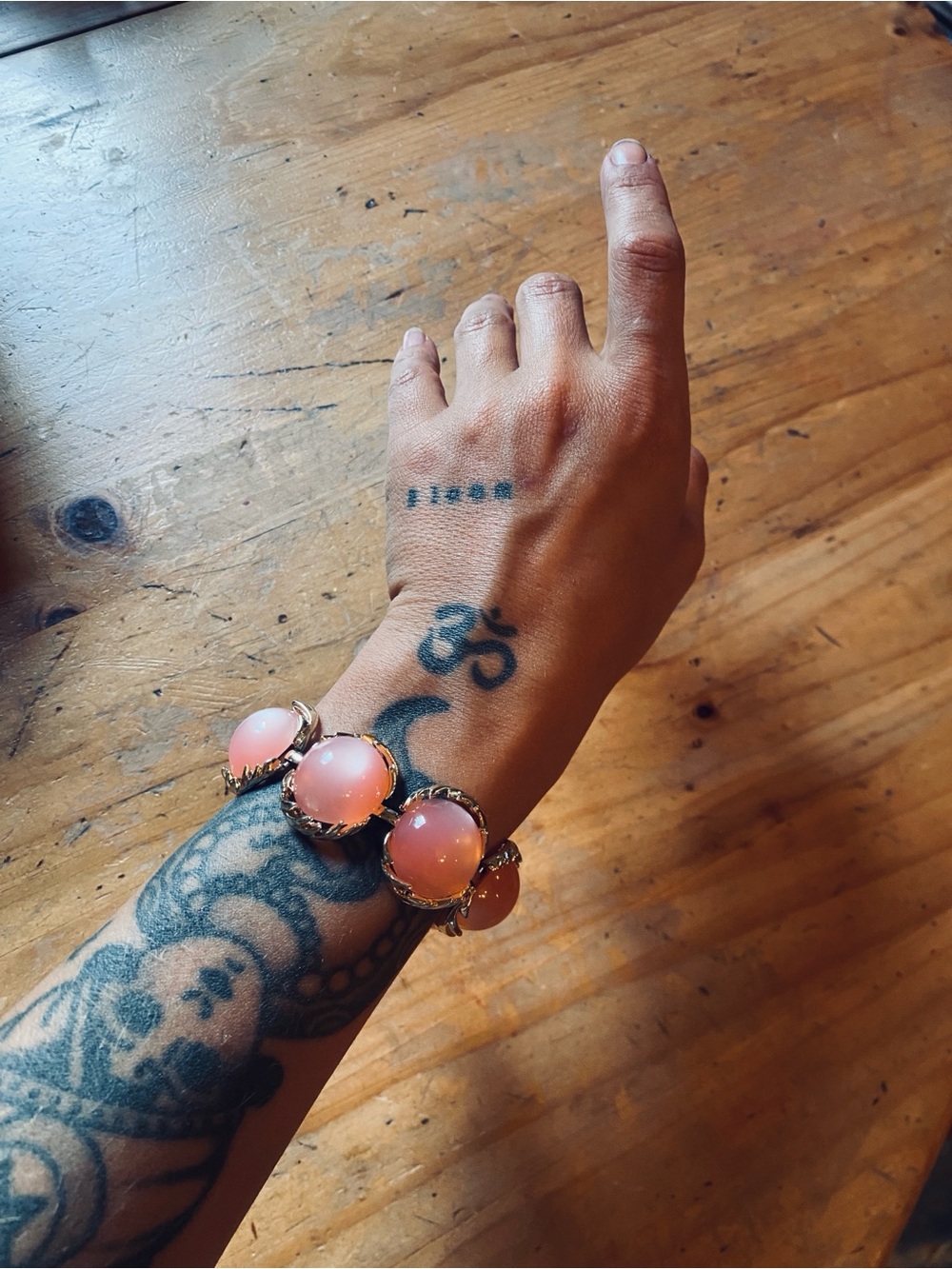 Vintage Golf Bracelet with Pink Opalescent Stones - Women Jewelry